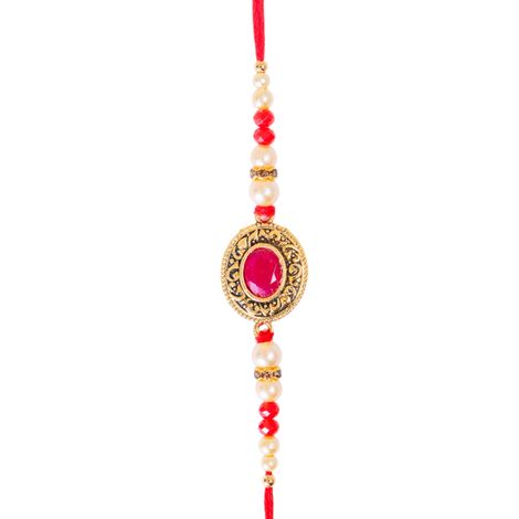 Stoned Red Stone Pendant Rakhi (Shree Rakhi) Set of 1