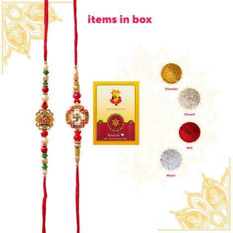 Religious OM Rakhi for Brother with Roli Chawal (Tied Ribbons) Pack of 2