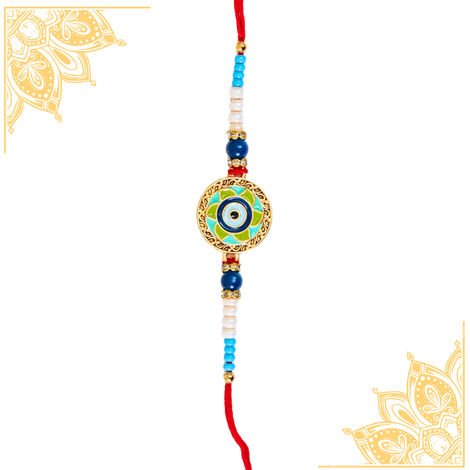 Evil Eye Pastel Colored Rakhi Woth Roli Chawal Pack (BANDHAN)