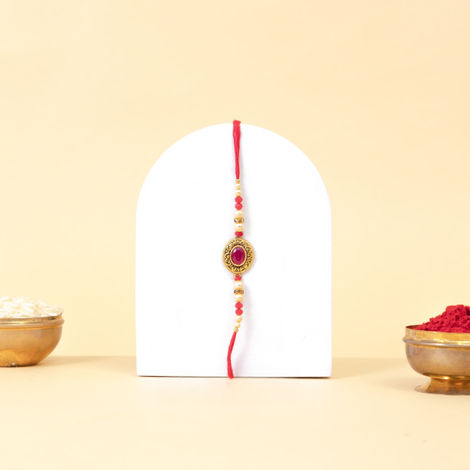 Stoned Red Stone Pendant Rakhi (Shree Rakhi) Set of 1