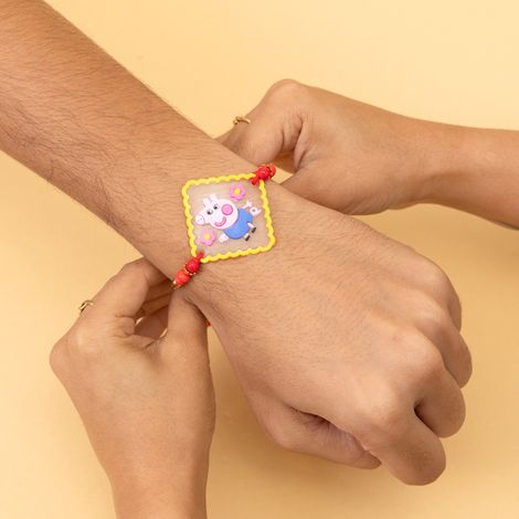 Kids Doraemon and Peepa Pig Rakhi with Roli Chawal (Tied Ribbons) Pack of 2