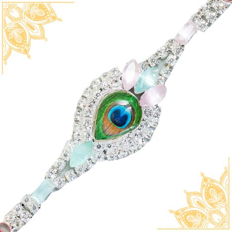 Peacock Premium Stone Rakhi (Shree Rakhi) Set of 1