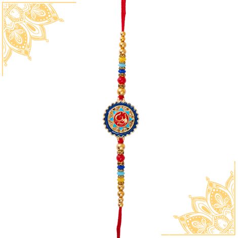 Stone Om Round Rakhi With Stone And Meenakari Work (BANDHAN)