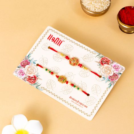 Religious OM Rakhi for Brother with Roli Chawal (Tied Ribbons) Pack of 2