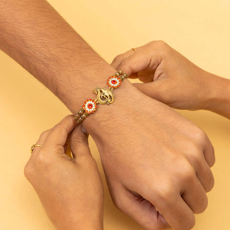 Religious OM and Ganesha Rakhi for Brother with Roli Chawal (Tied Ribbons) Pack of 2