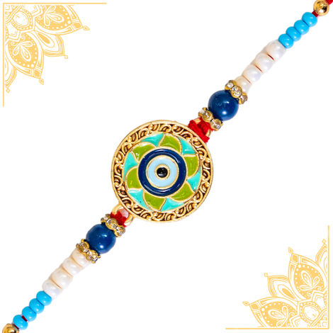 Evil Eye Pastel Colored Rakhi Woth Roli Chawal Pack (BANDHAN)