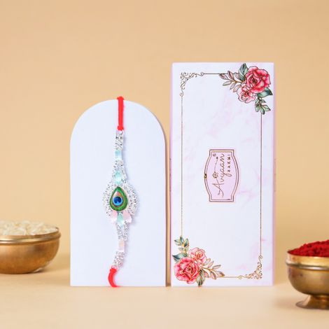 Peacock Premium Stone Rakhi (Shree Rakhi) Set of 1