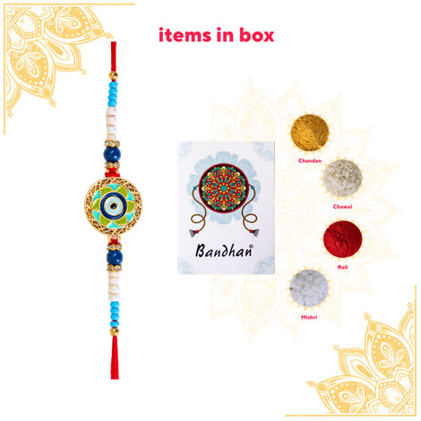 Evil Eye Pastel Colored Rakhi Woth Roli Chawal Pack (BANDHAN)