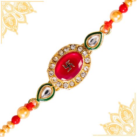 Abstract Premium Kundan Swastik Rakhi (Shree Rakhi) Set of 1