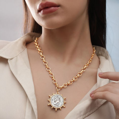 Rubans Voguish 22K Gold plated Link Chain Sunburst Charm Statement copper necklace