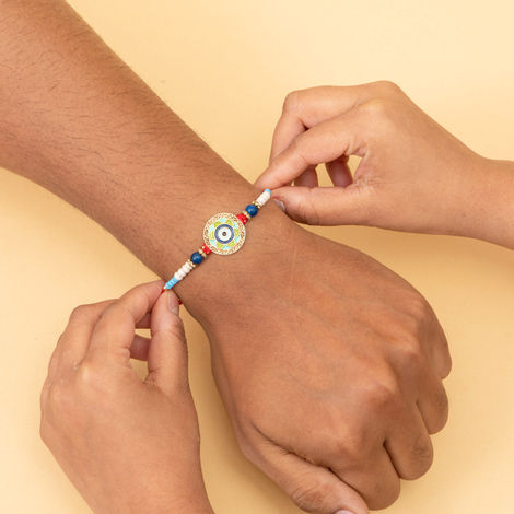 Evil Eye Pastel Colored Rakhi Woth Roli Chawal Pack (BANDHAN)