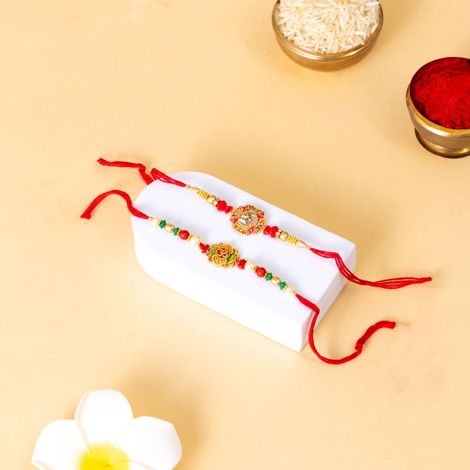 Religious OM Rakhi for Brother with Roli Chawal (Tied Ribbons) Pack of 2