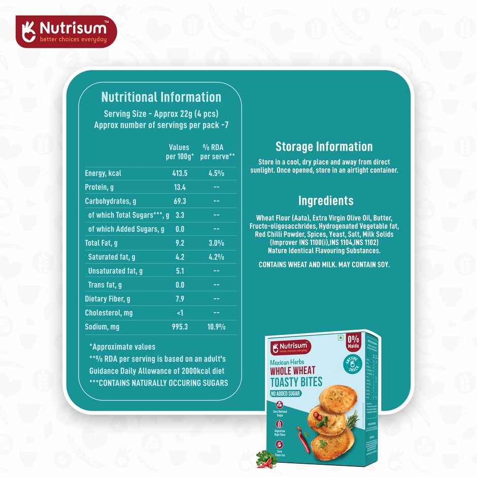 Nutrisum Whole Wheat Toasty Bites - Mexican Herbs