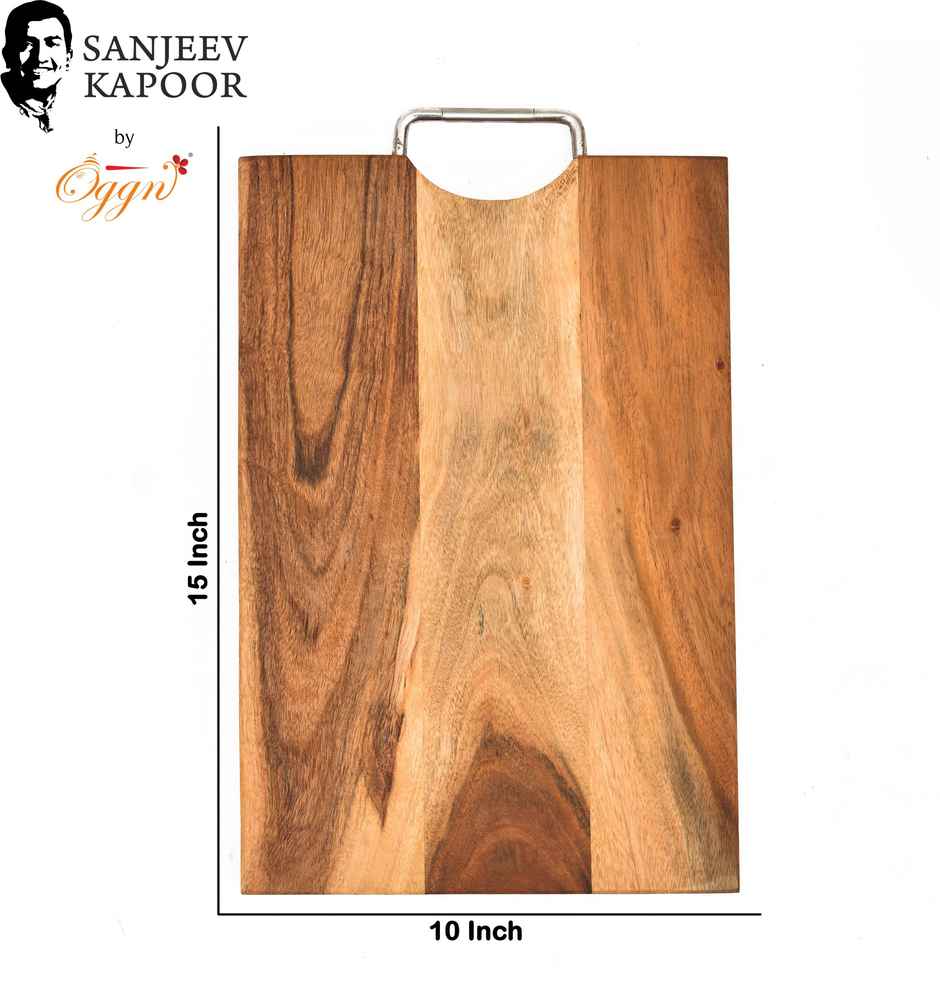 Sanjeev Kapoor by OGGN Wooden Cutting,Serving Board | Vegetables,Fruits With SS Handle - 15x10 Inch