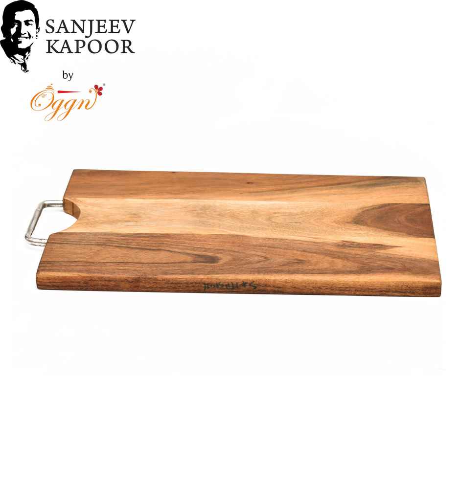 Sanjeev Kapoor by OGGN Wooden Cutting,Serving Board for Vegetables,Fruits With SS Hndl - 12x9 Inch