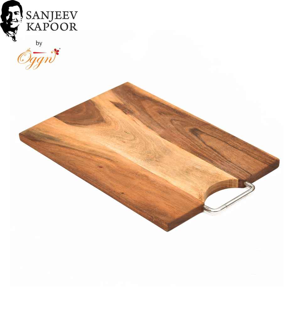 Sanjeev Kapoor by OGGN Wooden Cutting,Serving Board | Vegetables,Fruits With SS Handle - 15x10 Inch