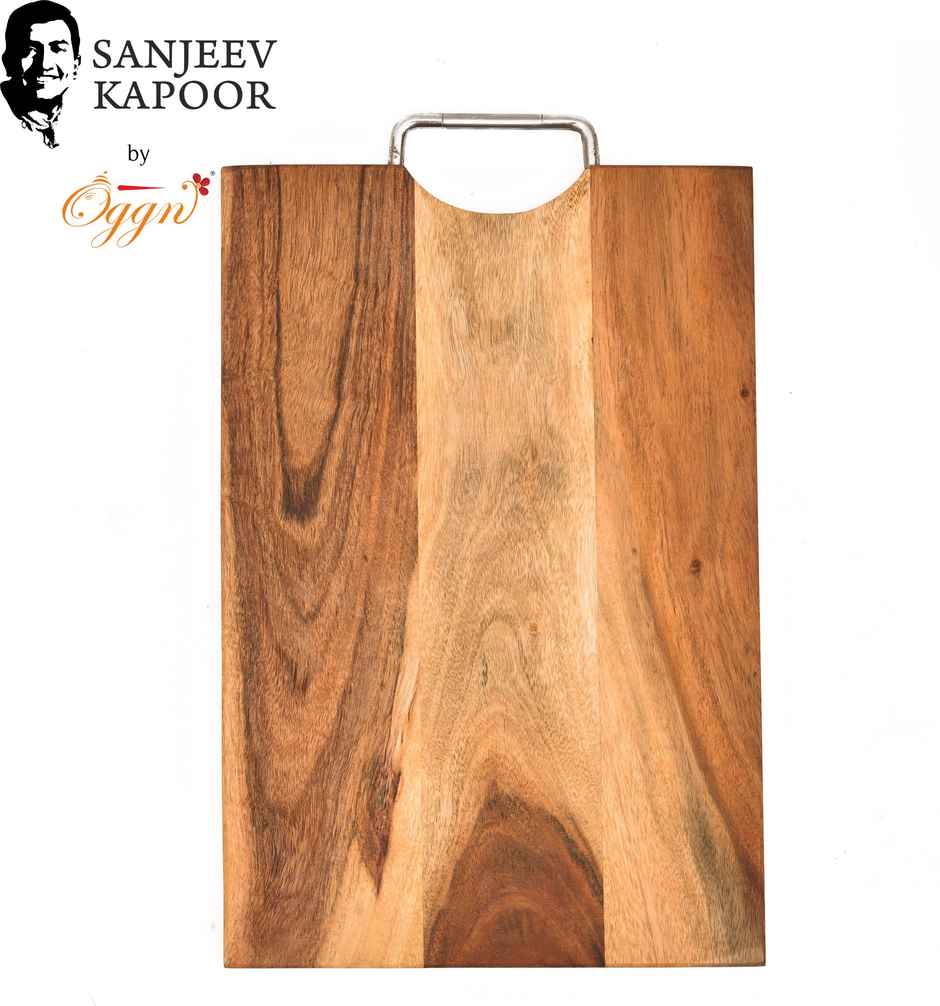 Sanjeev Kapoor by OGGN Wooden Cutting,Serving Board for Vegetables,Fruits With SS Hndl - 12x9 Inch