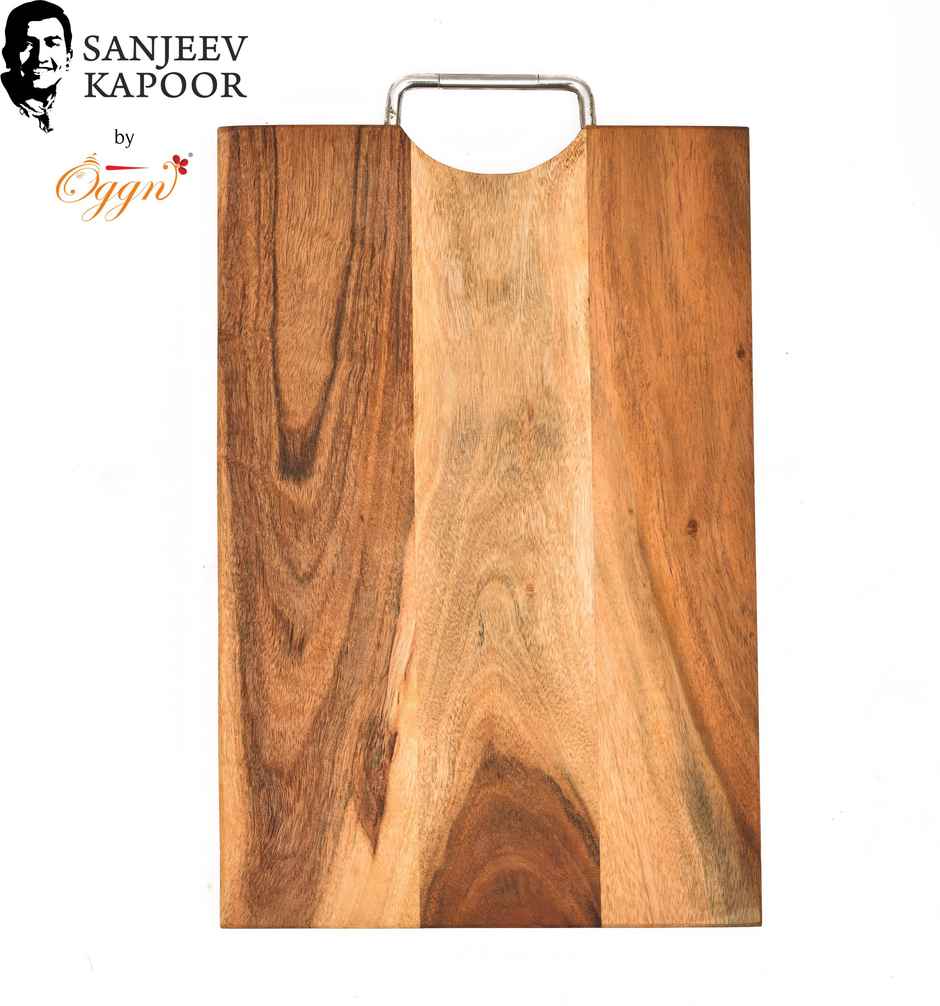 Sanjeev Kapoor by OGGN Wooden Cutting,Serving Board | Vegetables,Fruits With SS Handle - 15x10 Inch