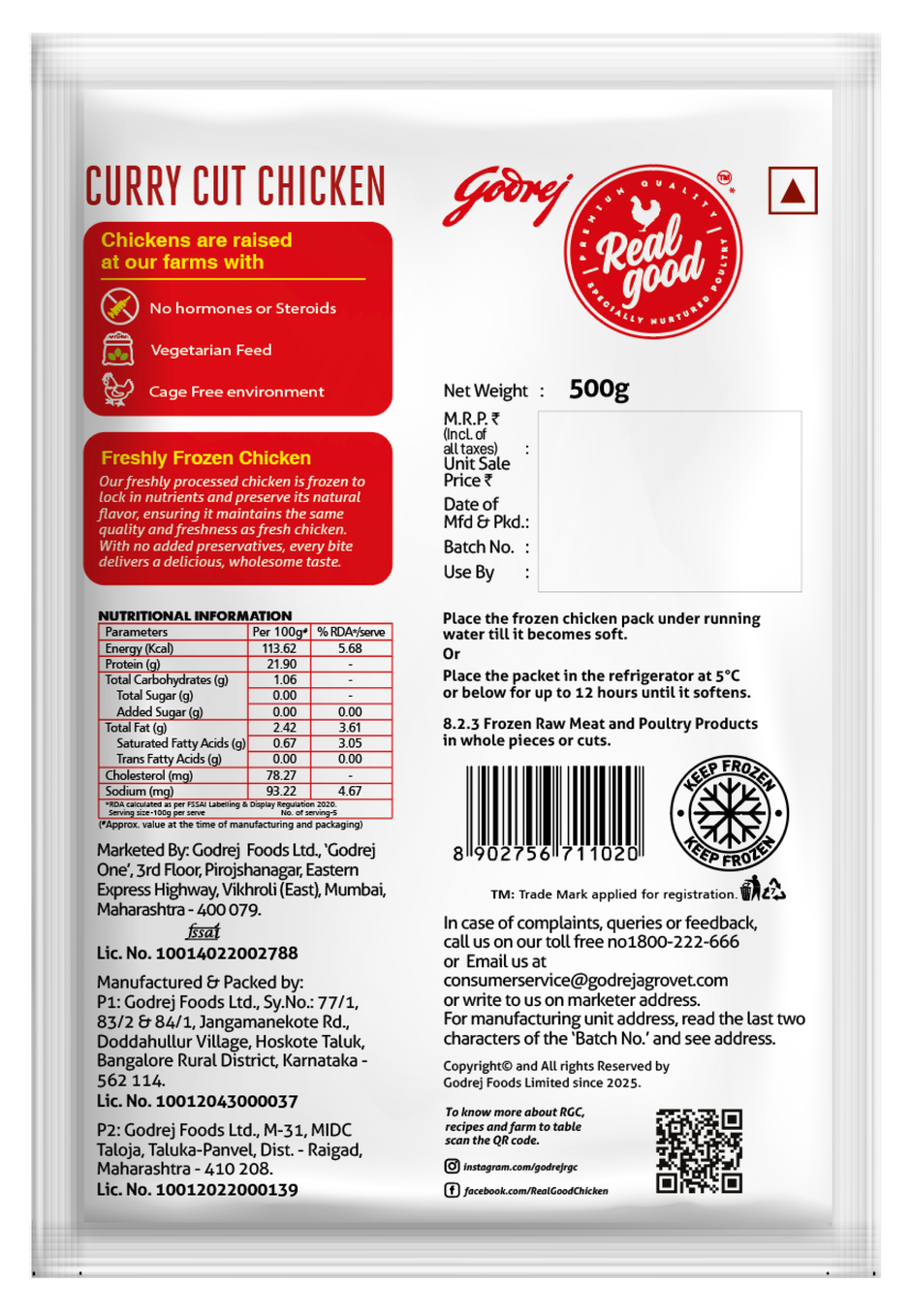 Godrej Real Good Chicken Curry Cut | Freshly Frozen | No Hormones, No Preservatives