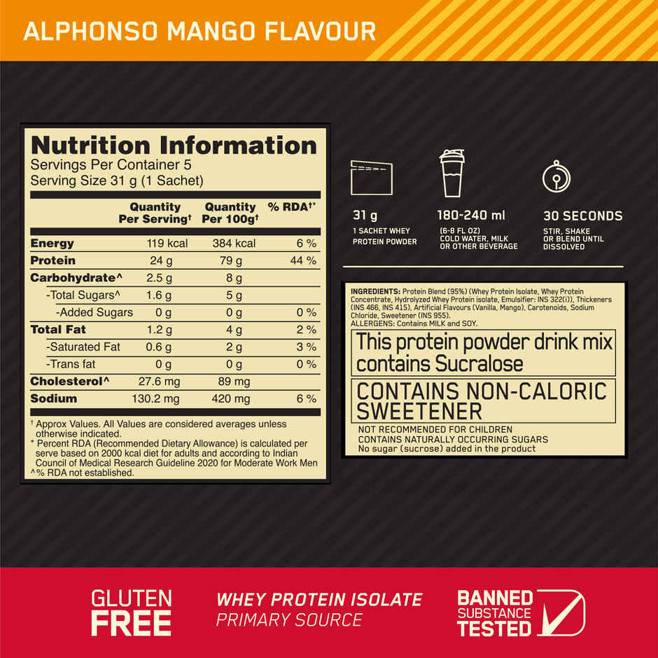 Optimum Nutrition (On) Gold Standard Whey Protein | Alphonso Mango