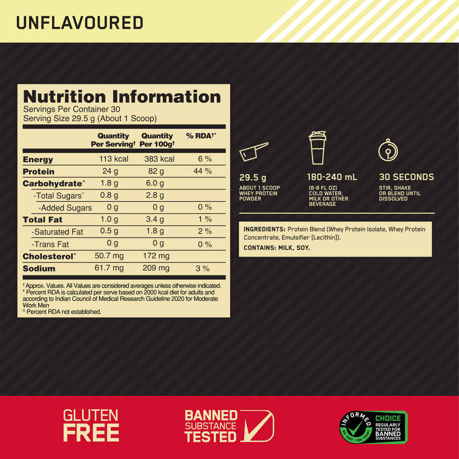 Optimum Nutrition Gold Standard Whey Protein Powder | Unflavored
