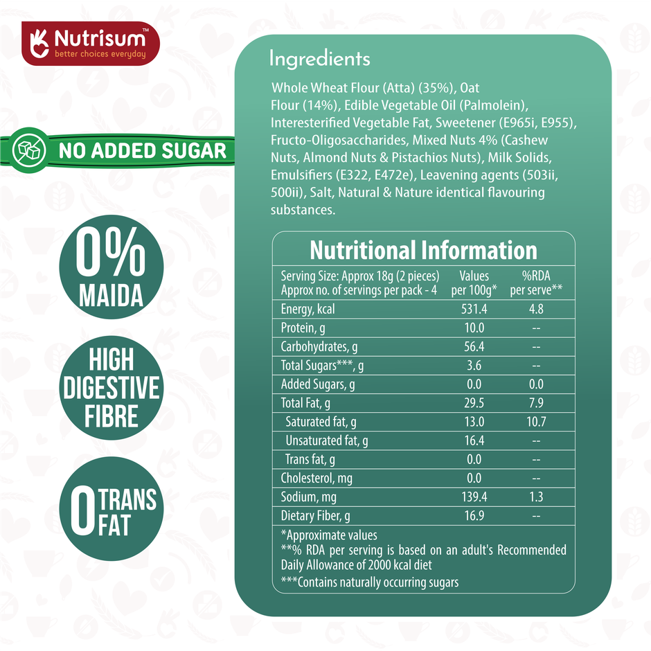 Nutrisum Oats Cookies - No Added Sugar - Mixed Nuts