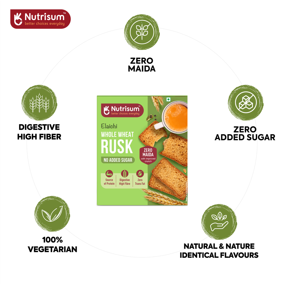 Nutrisum Whole Wheat Rusk - No Added Sugar- Elaichi