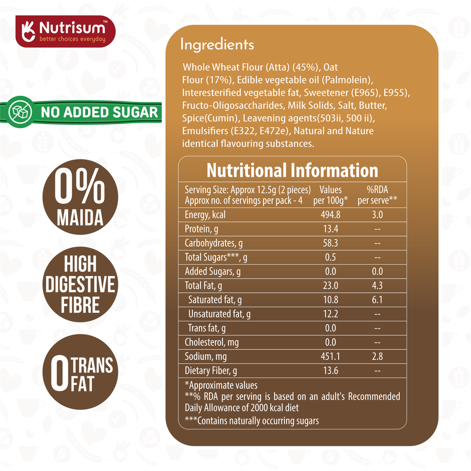 Nutrisum Oats Cookies- No Added Sugar | Jeera Butter