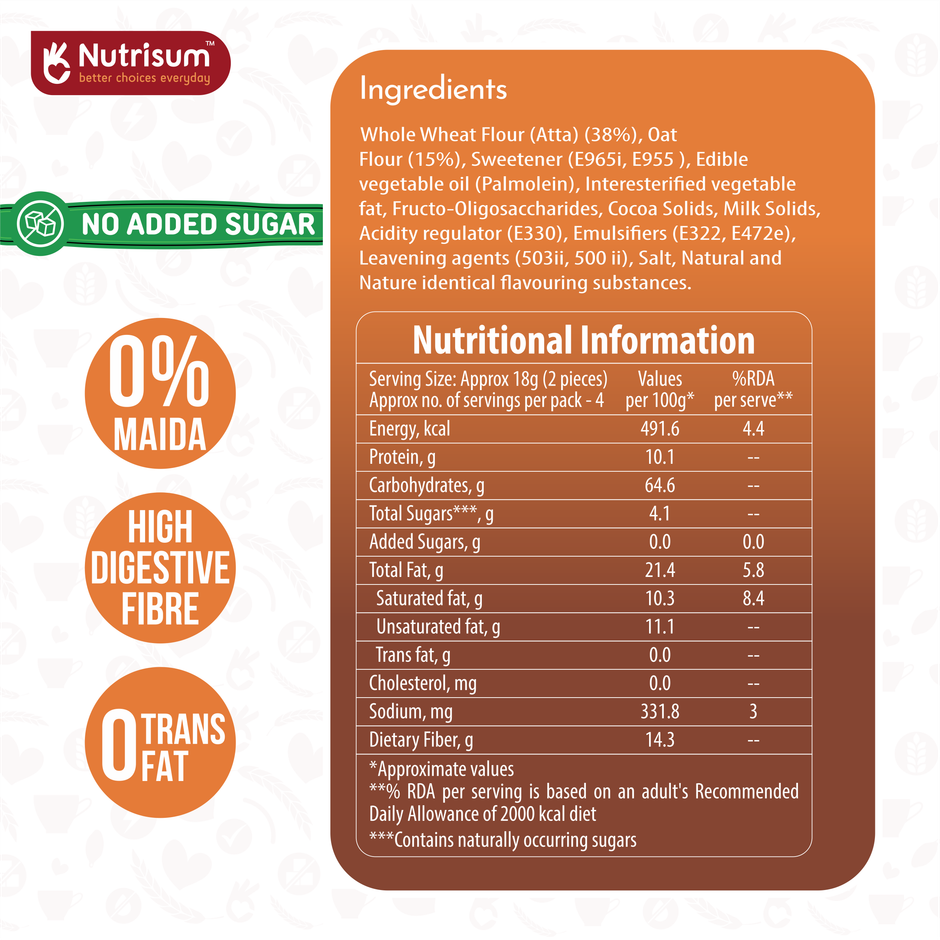 Nutrisum Oats Cookies - No Added Sugar - Chocolate Orange