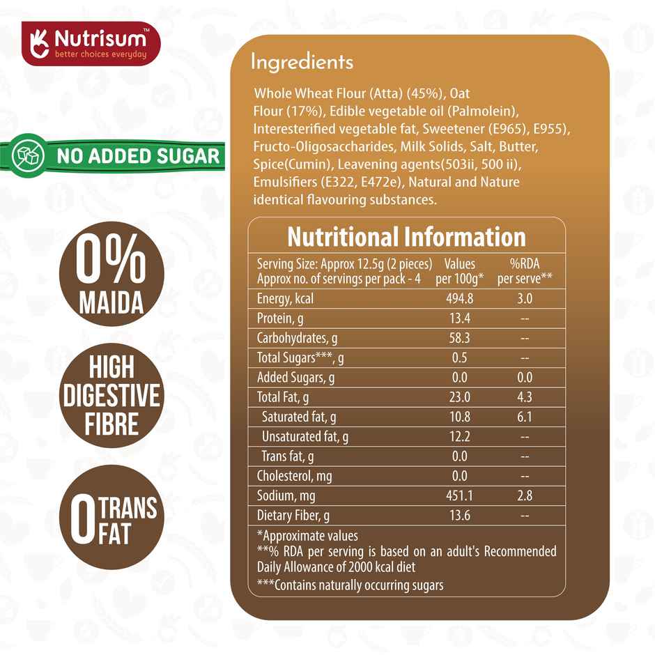 Nutrisum Oats Cookies- No Added Sugar | Jeera Butter