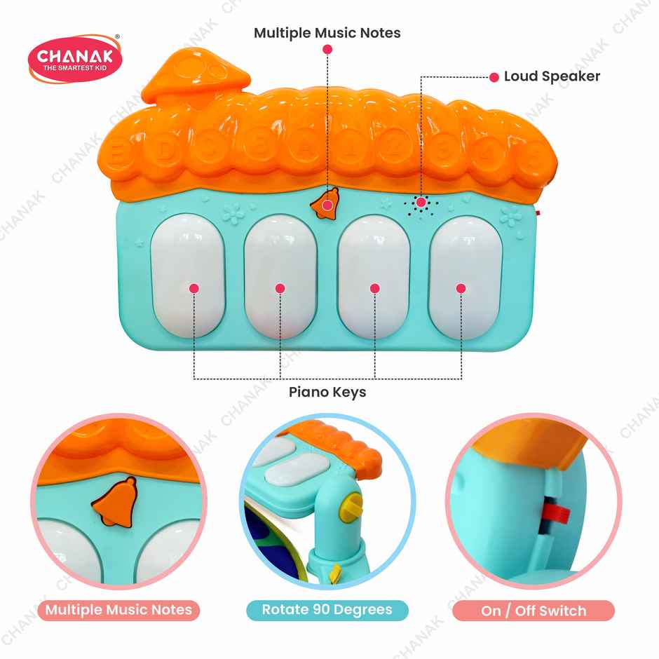 Aditi Toys Baby Piano Play Mat, Musical Activity Center With 5 Infant Sensory Toys, Music & Lights.