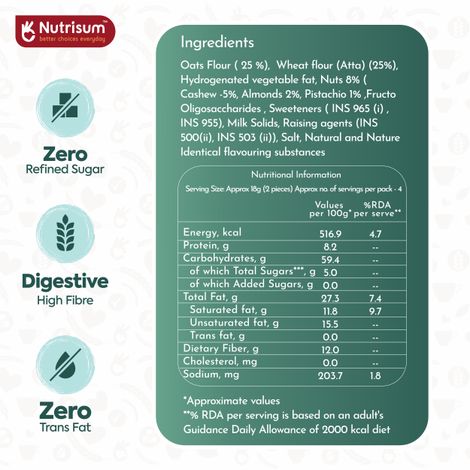 Nutrisum Oats Cookies - No Added Sugar - Mixed Nuts
