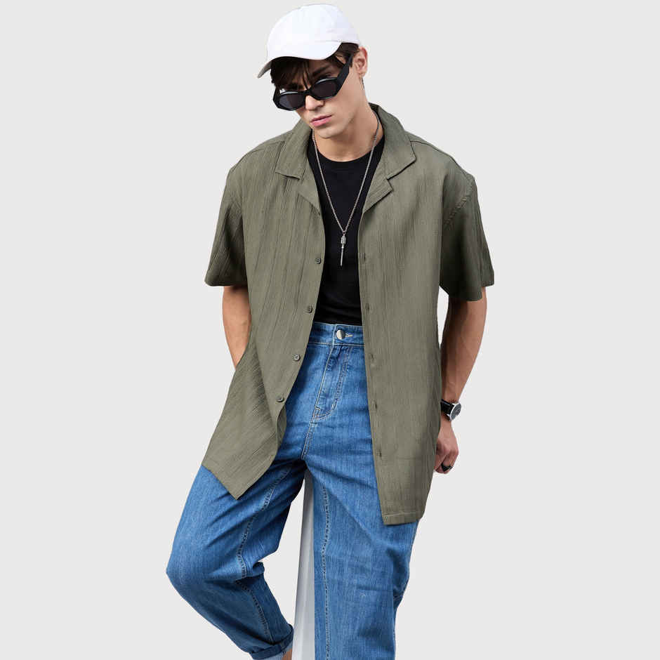 Style Quotient Men Dropped Shoulder solid Shirt | S | SS24SQVEGA - Green