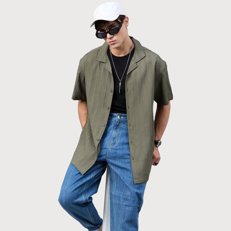 Style Quotient Men Dropped Shoulder solid Shirt | S | SS24SQVEGA - Green
