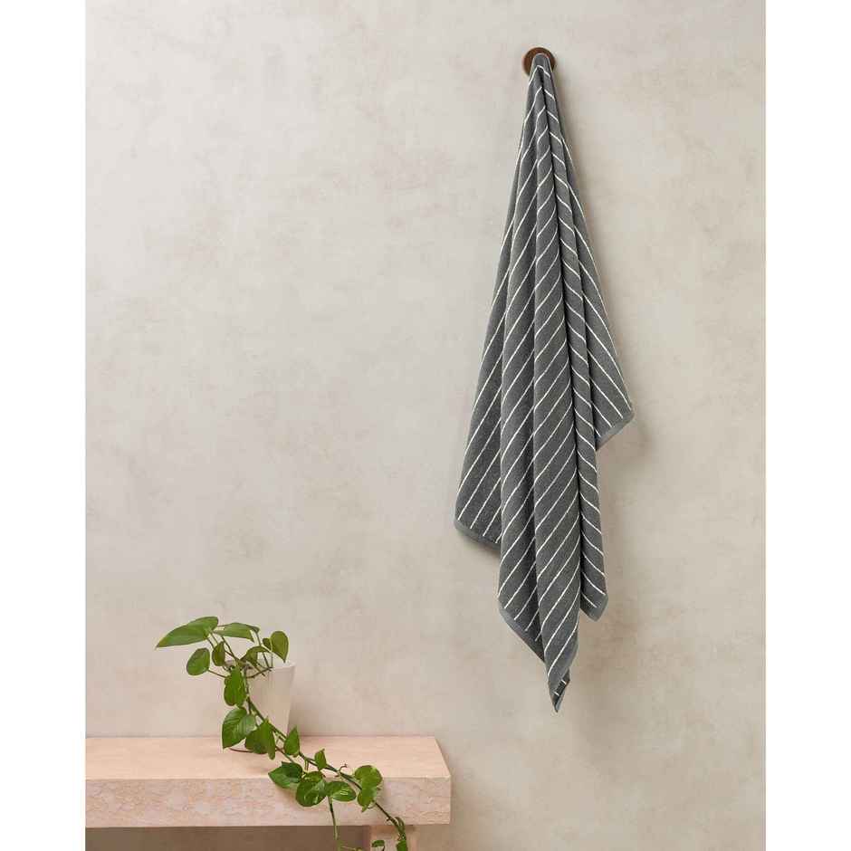 Himeya Pin Stripe 350 GSM Cotton Bath Towel | Neutral Charcoal