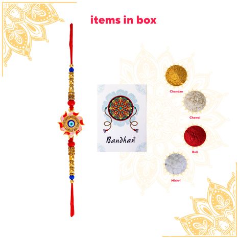 Evil Eye In A Flower Design Rakhi With Meenakari Work For Brother (BANDHAN)