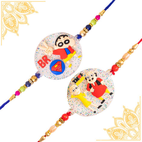 Kids Sweet Bro and Motu-Patlu Rakhi with Roli Chawal (Tied Ribbons) Pack of 2