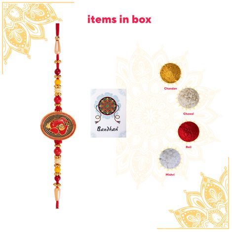 Religious Ganesha Sindoori Orange Meenakari Rakhi (BANDHAN)