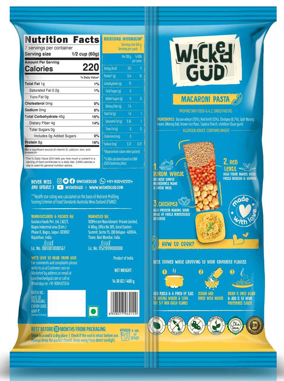 Wickedgud Macaroni Pasta Made With Durum Wheat