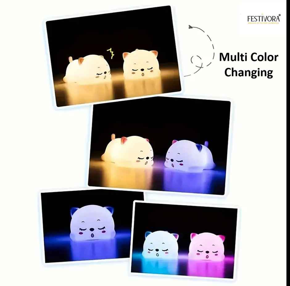 Festivora Rechargeable Cat Silicon Led Lamp | Color Changing | Gifting | Home Decor