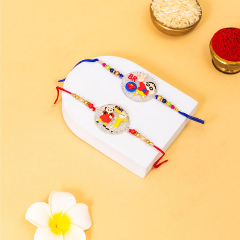 Kids Sweet Bro and Motu-Patlu Rakhi with Roli Chawal (Tied Ribbons) Pack of 2