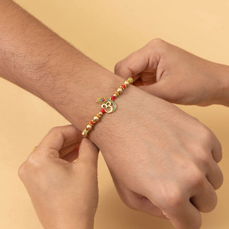 Religious OM and Peacock Rakhi for Brother with Roli Chawal (Tied Ribbons) Pack of 2