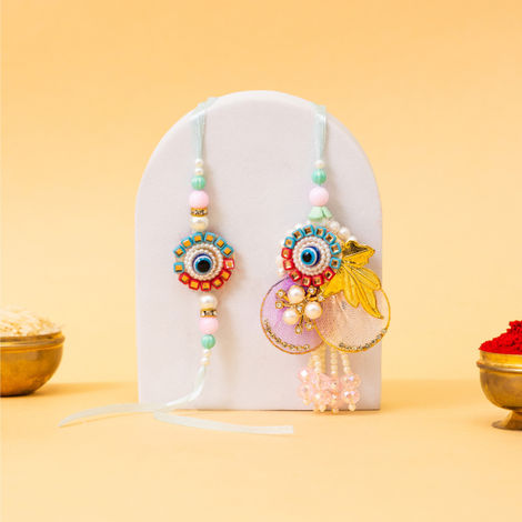 Bhaiya Bhabhi Rakhi with Roli Chawal (Tied Ribbons) Pack of 2