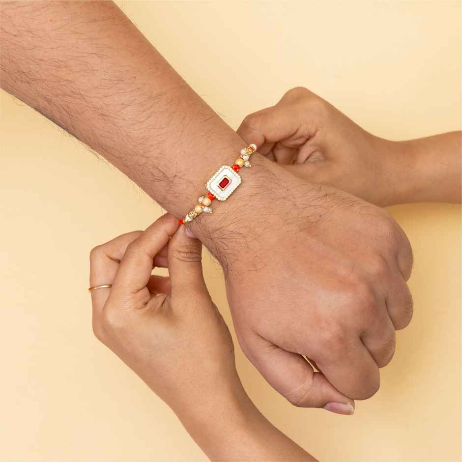 American Diamond Premium A.D. & M.O.P Rakhi (Avyaan Rakhi) Set of 1