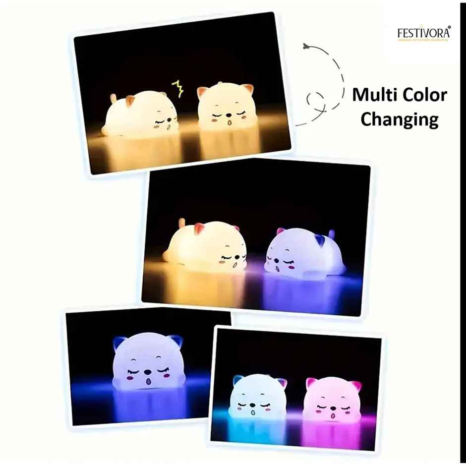 Festivora Rechargeable Cat Silicon Led Lamp | Color Changing | Gifting | Home Decor