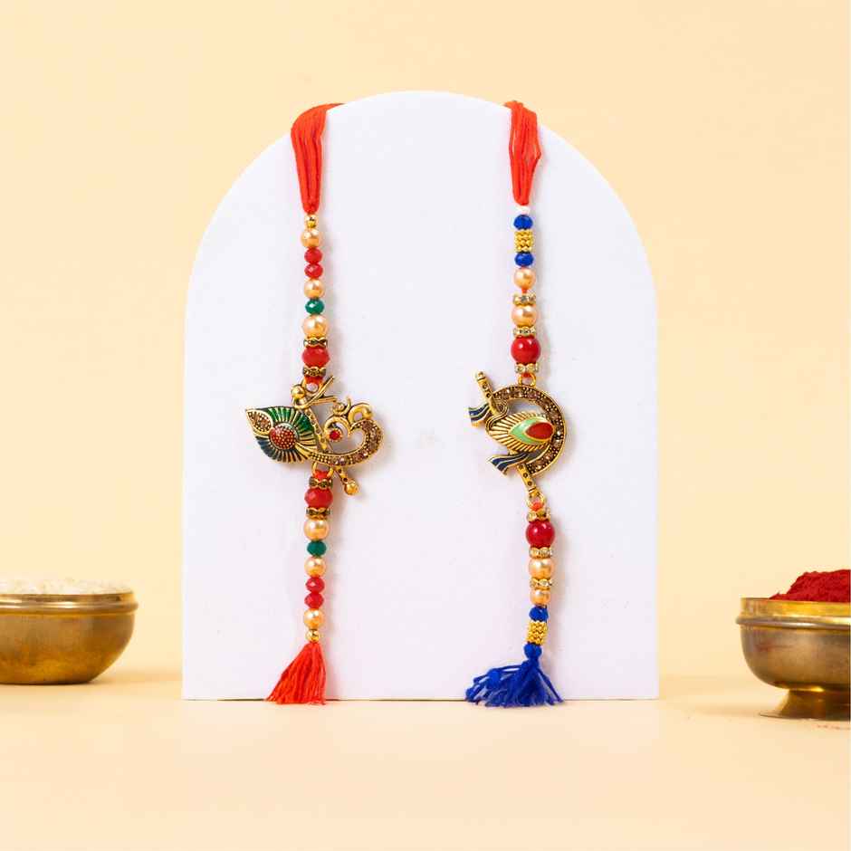 Tied Ribbons Krishna And Ganesha Rakhi For Kids With Roli Chawal (1pc) & Tied Ribbons Flute And Om Rakhi For Brother With Roli Chawal (1pc) Combo