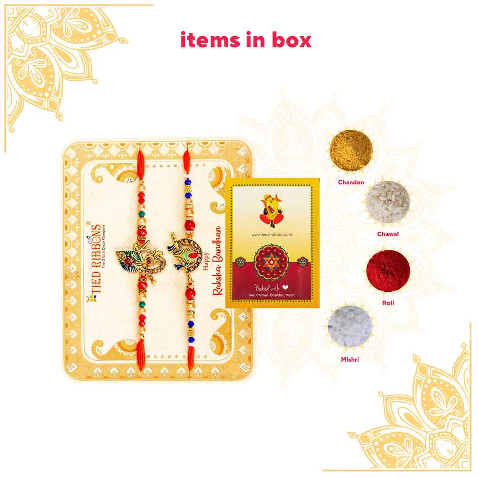 Tied Ribbons Krishna And Ganesha Rakhi For Kids With Roli Chawal (1pc) & Tied Ribbons Flute And Om Rakhi For Brother With Roli Chawal (1pc) Combo