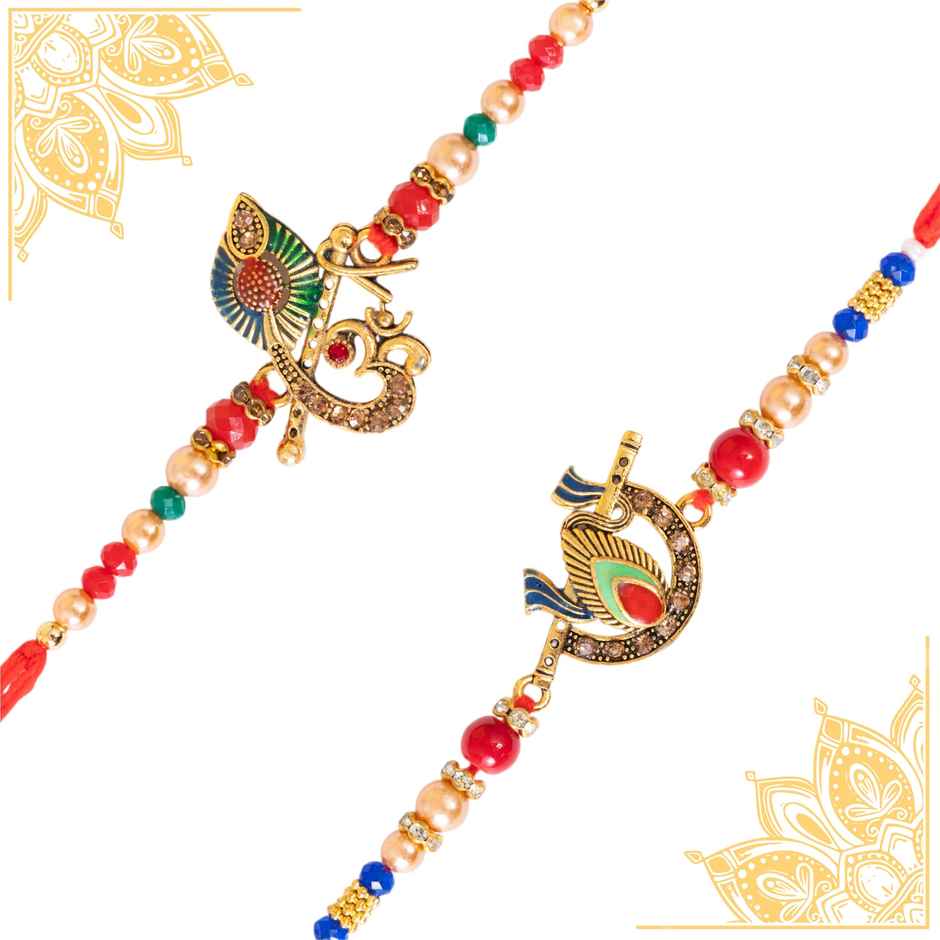 Tied Ribbons Krishna And Ganesha Rakhi For Kids With Roli Chawal (1pc) & Tied Ribbons Flute And Om Rakhi For Brother With Roli Chawal (1pc) Combo