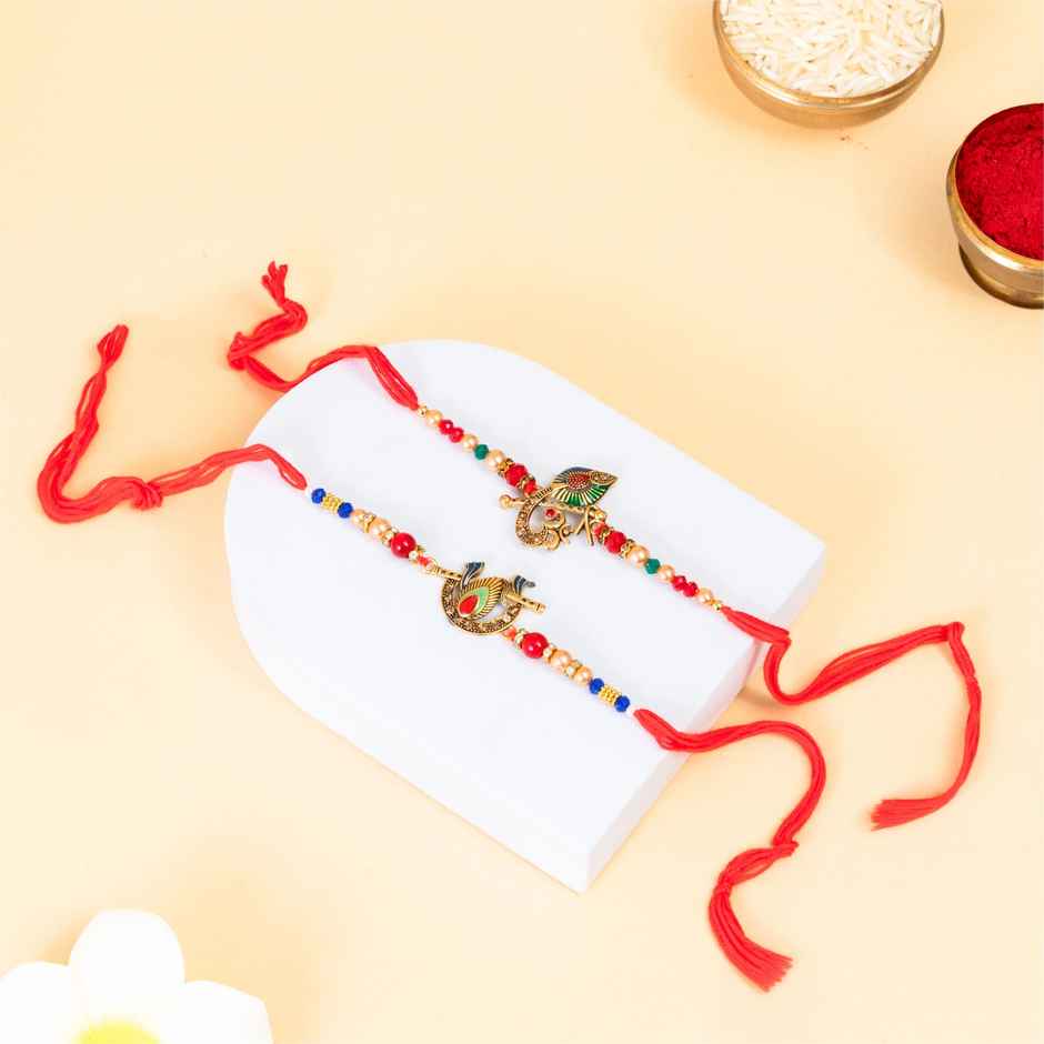 Tied Ribbons Krishna And Ganesha Rakhi For Kids With Roli Chawal (1pc) & Tied Ribbons Flute And Om Rakhi For Brother With Roli Chawal (1pc) Combo