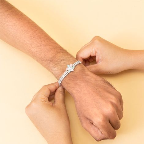 American Diamond Designer Bracelet Rakhi With Colored Stones (BANDHAN)